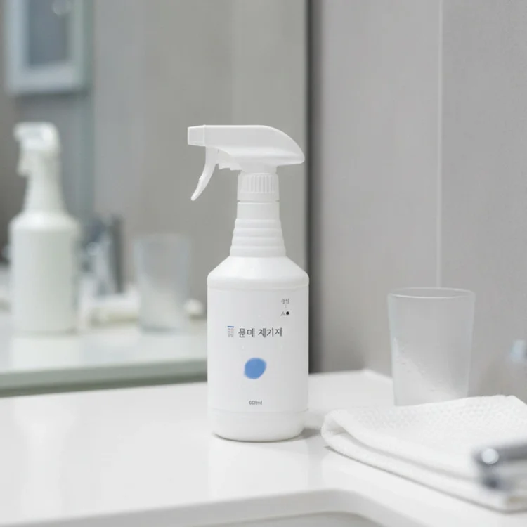 살림소 욕실 물때 석회 제거제 600ml 욕실 세면대 위 배치 모습